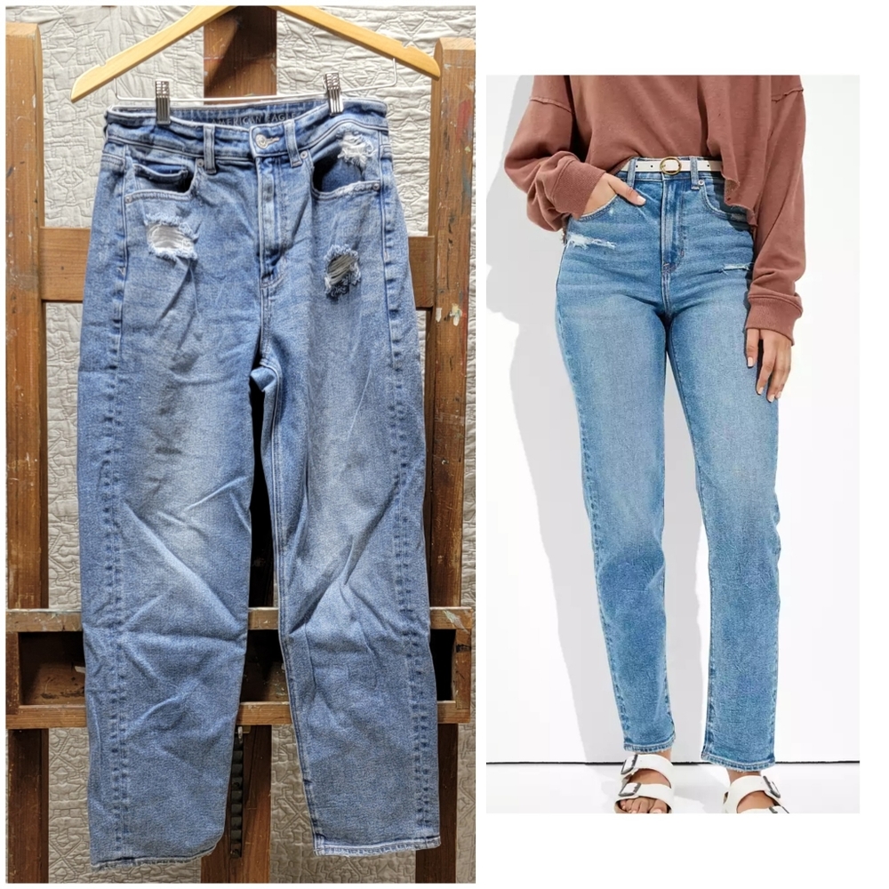 AE American Eagle Mom Straight jeans Size 6 reg stretch denim high rise
